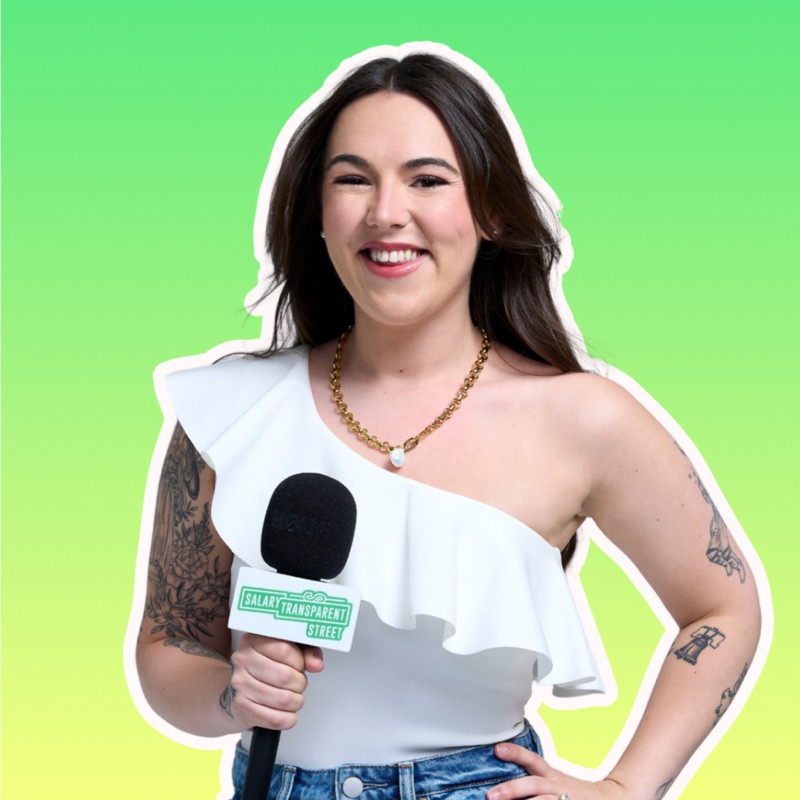 Hannah Williams with the Salary Transparent Street microphone